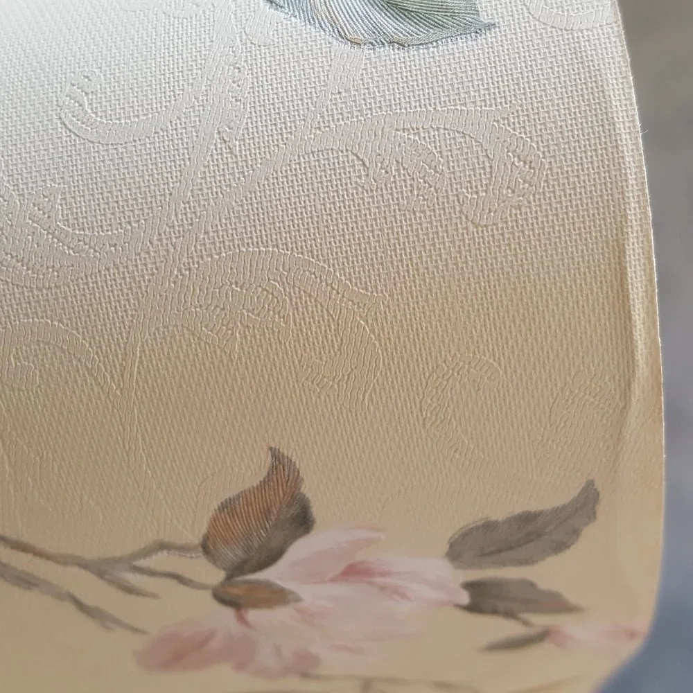 Vintage Vinyl Wallpaper Opalescent Rose w/Green Floral on Off-White *AS IS*